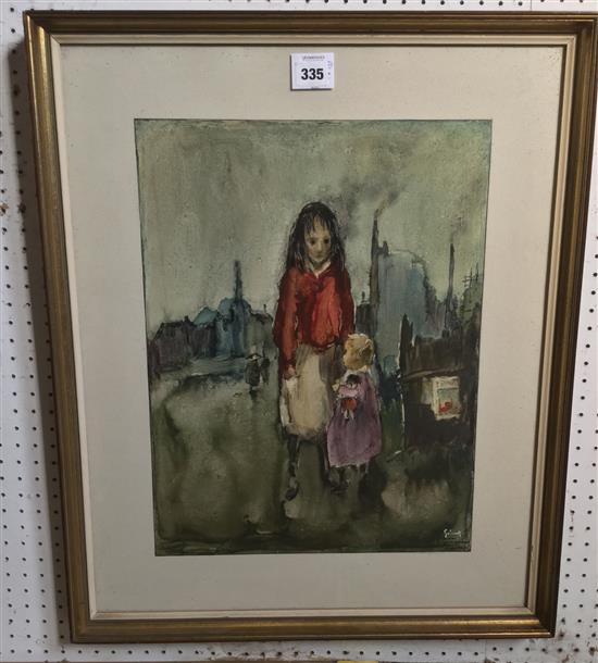 Roger Gobron (Belgian, 1899-1985), two figures, watercolour, signed and inscribed, A mon ami Georges...Bruges 1967(-)